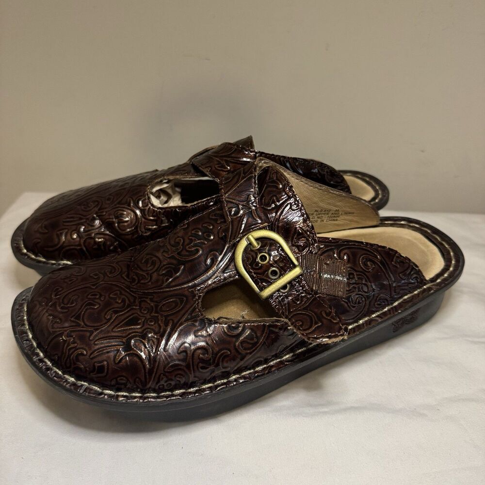 Allegria By PG LIte Kelli Clog Women Size 35 Leather Upper Slip On Comfort Shoe